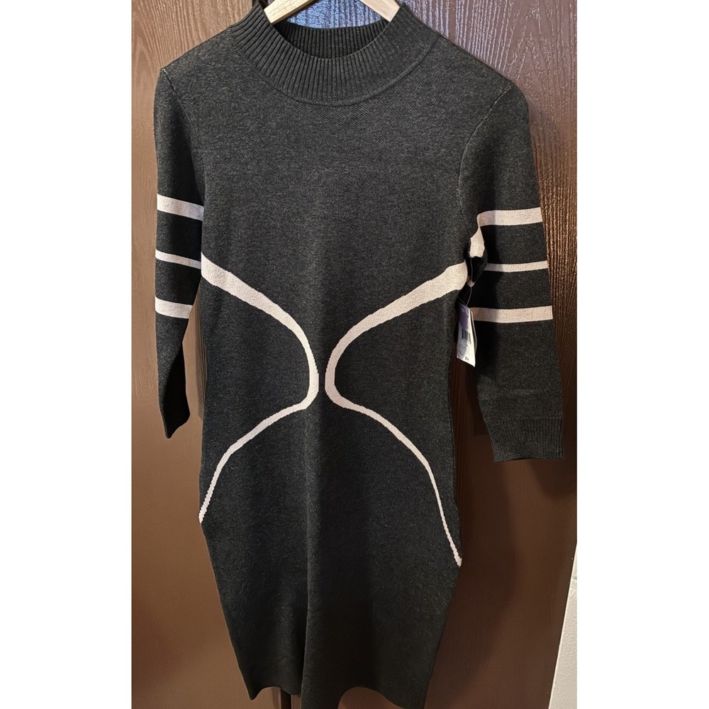Danny & Nicole Striped Knit Sweater Dress Graphite/ Powder Women's M